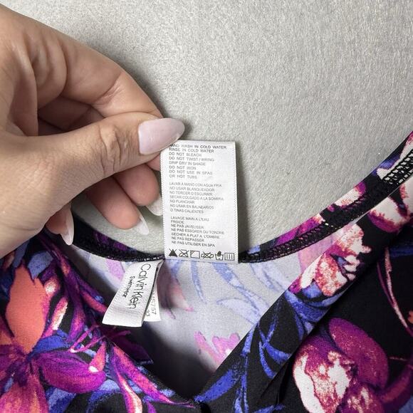 Calvin Klein Floral Print Pink Black One Piece Swimsuit Bathing Suit Size 16 - Picture 7 of 12